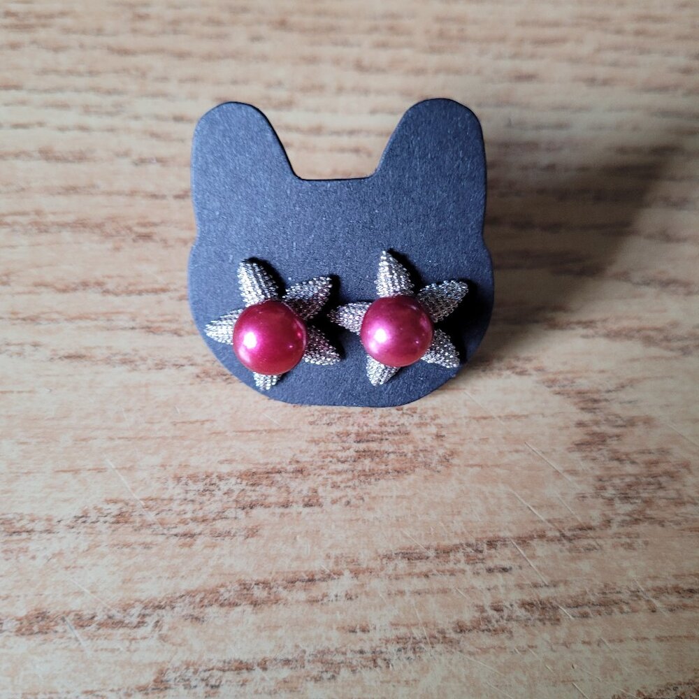 Set of Flower Red Akoya Pearl Earrings